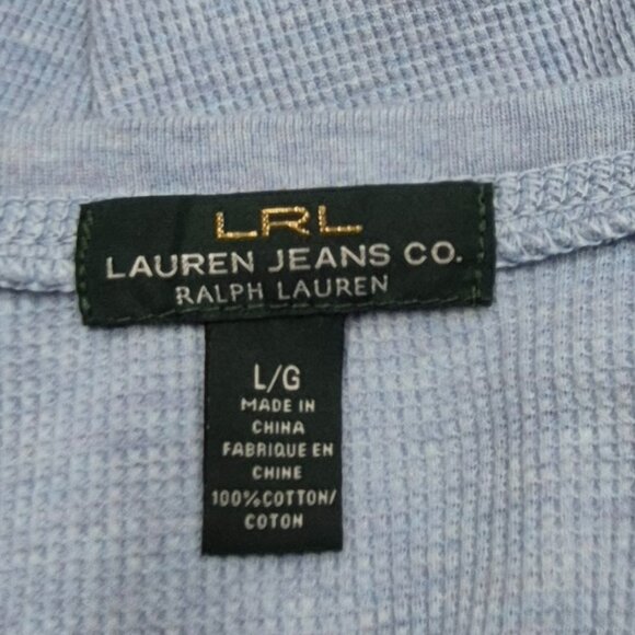 Lauren Jeans Co Waffle Knit Light Blue Lace-Up Long Sleeve Top Women's Sz Large - Picture 7 of 11